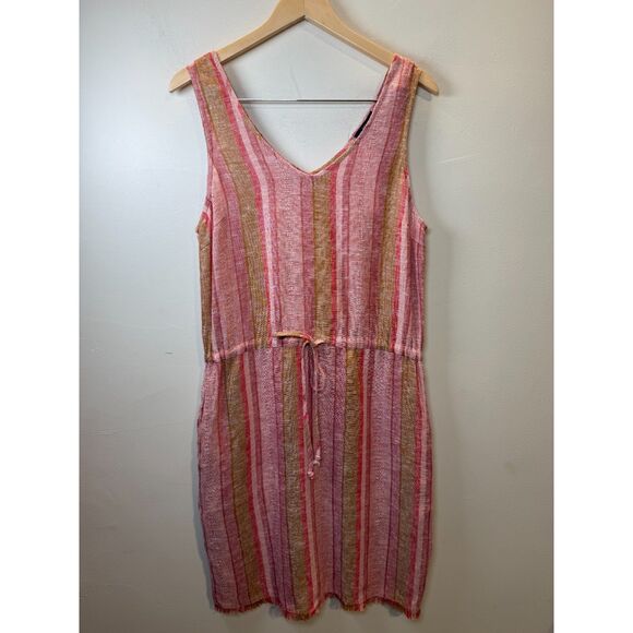 Drew Nat Dobby Stripe Linen Blend Sleeveless V-Neck Dress Women’s Size Medium - Picture 2 of 8